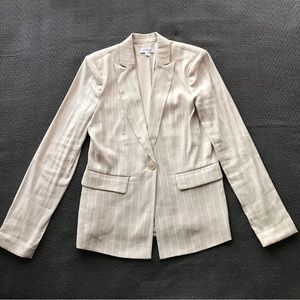 Evereve Linen Blazer Beige Stone Neutral Cream White Vertical Stripes Small